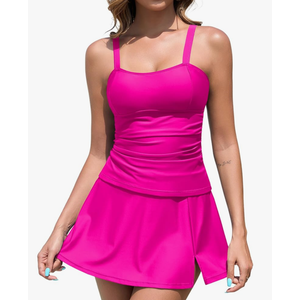 ZAFUL Women Modest Tankini Swimsuit Vintage Two Piece Tummy Control Bathing Suit Ruched High Waisted Swim Skirts Swimwear, M