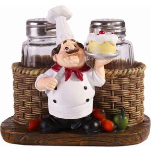 Salt and Pepper Shakers Set,Sitting Chef Decorative Statue Spice Organizer,Glass Spice Jars with Holder Figurine Gift for Family,Kitchen,Restaurant, Cafe,Bakery (Cake)
