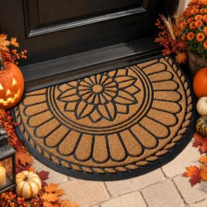 Half Round Door Mat, Non-Slip Welcome Entrance Way Mat, Durable Rubber Mats, Low-Profile Heavy Duty Doormat, Half Circle Mats for Garage, Patio, High Traffic Areas, 23.5" x 35.5", Yellow