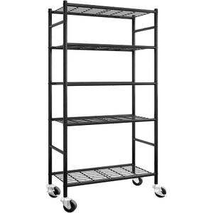 Sakugi Storage Shelves Organizer - 5 Tier Metal Shelf Organizer with Metal Wheels and Adjustable Leveling Feet, Heavy Duty Garage Shelving for Kitchen, Pantry and Closet, 33.1"x12.6"x73.5", Black