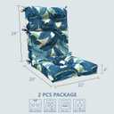 LVTXIII 2 Pack Outdoor High Back Cushions, 22" W x 20" D Tufted Seat and Back Chair Cushion with Ties, Fluffy Patio Replacement Rocking Chair Cushion for Outdoor Furniture Use, Swaying Palms Blue, 44"x22"x4"