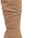 PiePieBuy Womens Faux Suede Knee High Boots Pointed Toe High Chunky Heel Side Zipper Party Dress Booties (8.5, Khaki)