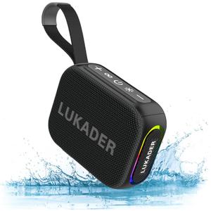 Portable Bluetooth Speaker Waterproof,Mini Shower Speaker,RGB Lights,IPX67 HD Sound Up to 24Hrs Playtime,True Wireless Stereo,Stocking Stuffers for Teens Women Men, White Elephant Gifts - Black