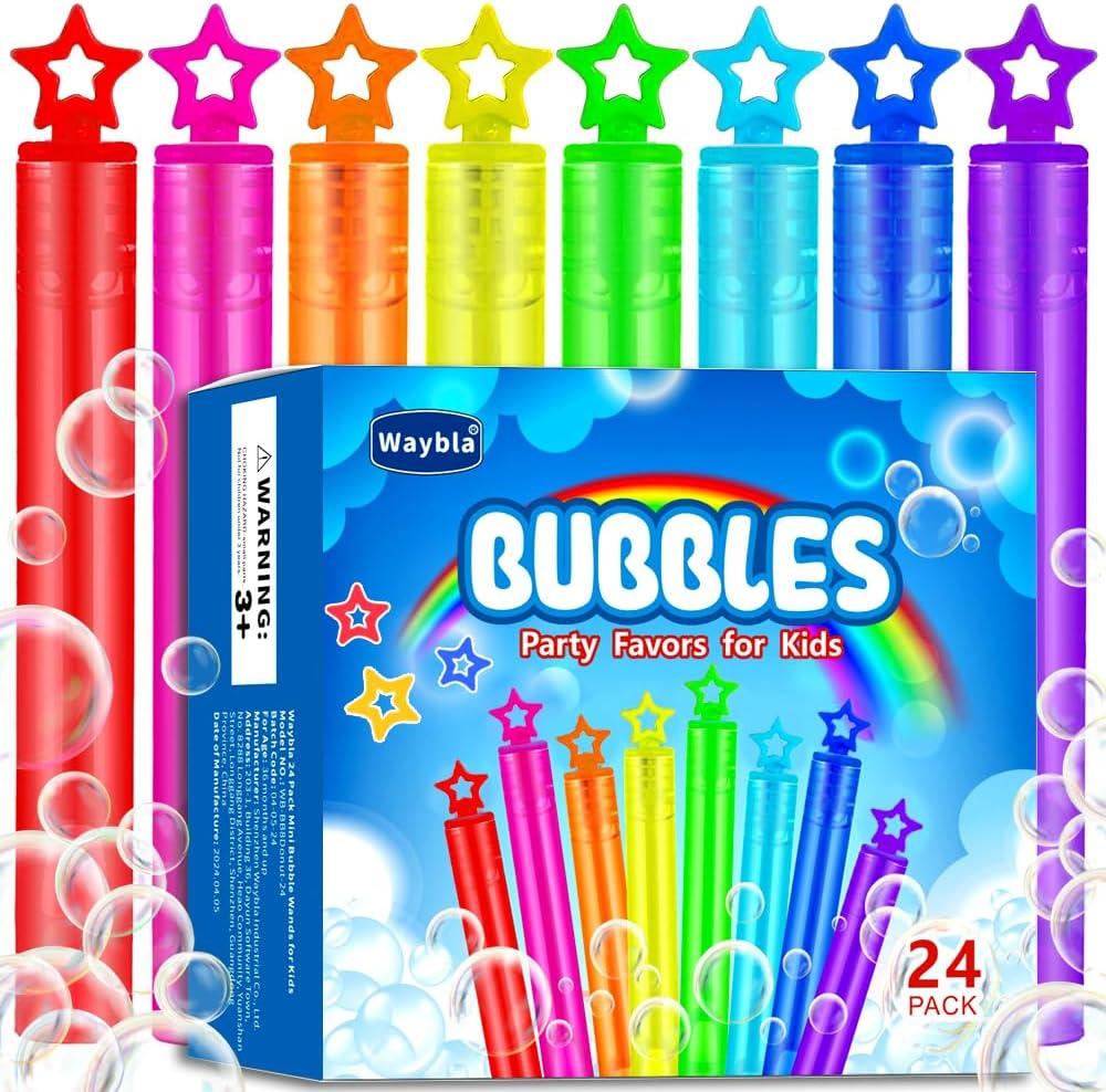 24 Pack Bubble Party Favors for Kids, 8 Colors Mini Star Bubble Wands as Classroom Prizes Treats Giveaways Goodie Bag Stuffers Fillers, Birthday Summer Beach Pool Toys for Toddlers Boys Girls