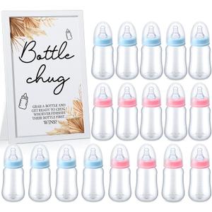 Roowest Bottle Chug Baby Shower Games Favors Including 18 Pcs Bottles with 1 Bottle Chug Wooden Sign for Gender Reveal Baby Shower Party Supplies(Pink, Blue,Boho)