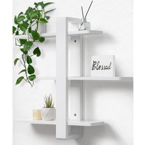 SUMGAR White Floating Shelves for Wall Mounted Shelving Unit All Pine Wood 3 Tier Large Shelf for Bedroom Living Room Office Bathroom Home Decoration Storage Plant Photo Display Modern 20in, White 