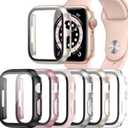 6 Pack Case for Apple Watch Series 9/8/7 41mm Tempered Glass Screen Protector, Hard PC Ultra-Thin Scratch Resistant Full Protective Face Cover Bumper for iWatch 41mm Accessories (Black+Clear+Pink+Rose gold+Silver+Starlight)
