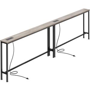 SUPERJARE 102.4 Inch Sofa Table with Power Outlets and USB-C Ports, 5.9 Inch Narrow Console Tables, Entryway Hallway Couch Tables with Storage, Behind Sofa, Small Spaces, Living Room, Oak, 5.9''D x 102.4''W x 29.7''H