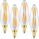 E12 LED Bulb 8W,100 watt Equivalent, Dimmable Candelabra Led Light Bulbs,Chandelier Light Bulbs 2700K Warm White,850lm Edison Bulb 4.85In,4-Pack.