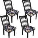 Stretch Dining Chair Seat Covers Set of 4,Dining Chair Slipcovers, Floral Printed Chair Covers,Soft Fabric Washable Upholstered Chair Seat Protector, No Rear Covers for Home Kitchen Dining Room (A-vintage Yellow Roses)