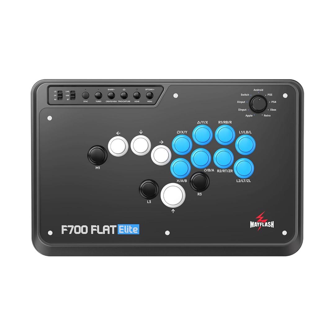 MAYFLASH F700 FLAT Elite Wireless Arcade Stick Leverless All Button Controller with Sanwa buttons Compatible with PS5, PS4, PC, Xbox Series S/X, Switch/Switch 2 Support Bluetooth, 2.4G and Wired