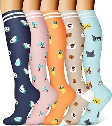 FEYHAY Copper Compression Socks (5 Pairs) 15-20 mmHg Circulation is Best Athletic & Daily for Men & Women, Running, Climbing, L/XL