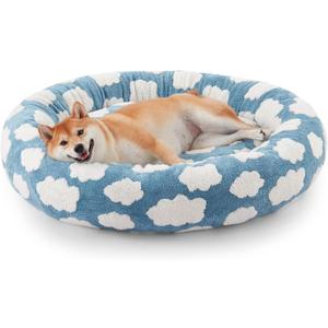 JOEJOY Donut Dog Bed Medium Size Dog, Cute Round Calming Pet Bed with Removable Washable Cover, Orthopedic Puppy Bed with Jacquard Shaggy Plush & Non Skid Bottom (Blue)