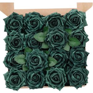 TINGE TIME Peacock Green Flowers Artificial 16pcs Real Looking Foam Fake Roses with Stems for DIY Wedding Bouquets Baby Shower Centerpieces Arrangements Mothers Day Party Tables Decorations