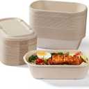 [100% Eco-Friendly] 34 oz Disposable Food Containers with Lids  Sugarcane Pulp Take Out Containers, Biodegradable Lunch Box, Compostable and Microwave Safe To-Go Boxes for Meal Prep  Pack of 50