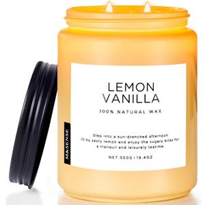 M&SENSE Lemon Vanilla Scented Candles, 19.4oz Organic Soy Wax, 110 Hours Long Lasting Slow Burn, Natural Candles Non Toxic, Fruity Scent Stress Relief Gifts for Women, Home Fragrance for Bath