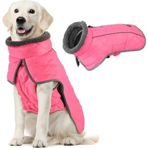 Fragralley Dog Coat Large, Waterproof Dog Jacket with Warm Fleece Lining, Adjustable Reflective Dogs Winter Coat, Turtleneck Pet Coats for Cold Weather (Pink L)