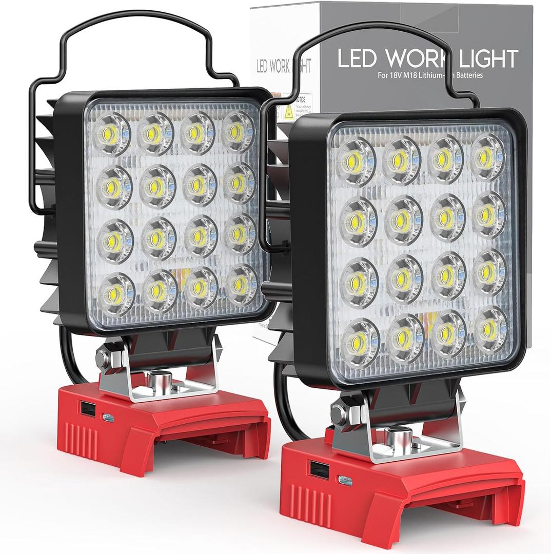 2PCS Cordless LED Work Light Compatible With Milwaukee 18v Battery,70W 7000Lumens Battery Powered LED Flood Light Only, with USB & Type-C Charging for Emergency, Workshop, Garage, Outdoor Activities
