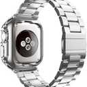 Compatible with Apple Watch Ultra 3/2/1 Band and Case, Stainless Steel Metal Chain with TPU Cover, Smart-Watch Link Bracelet Strap for men, Wrist-Band for i-Watch Ultra, 49mm, Silver