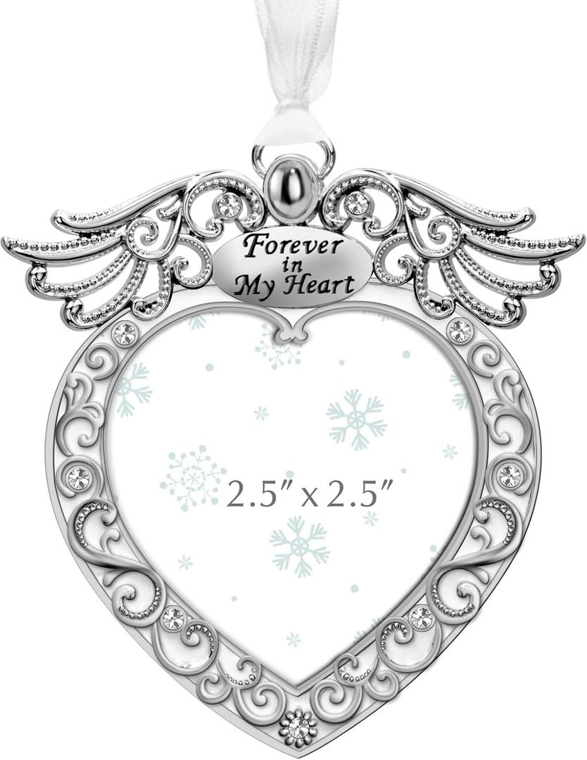 Mulumu Christmas Tree Ornament Picture Frame Metal Hanging Pendant Holiday 2.5" Photo Frame Charm Decorative of Pets, Baby First Christmas, Family (Heart White)