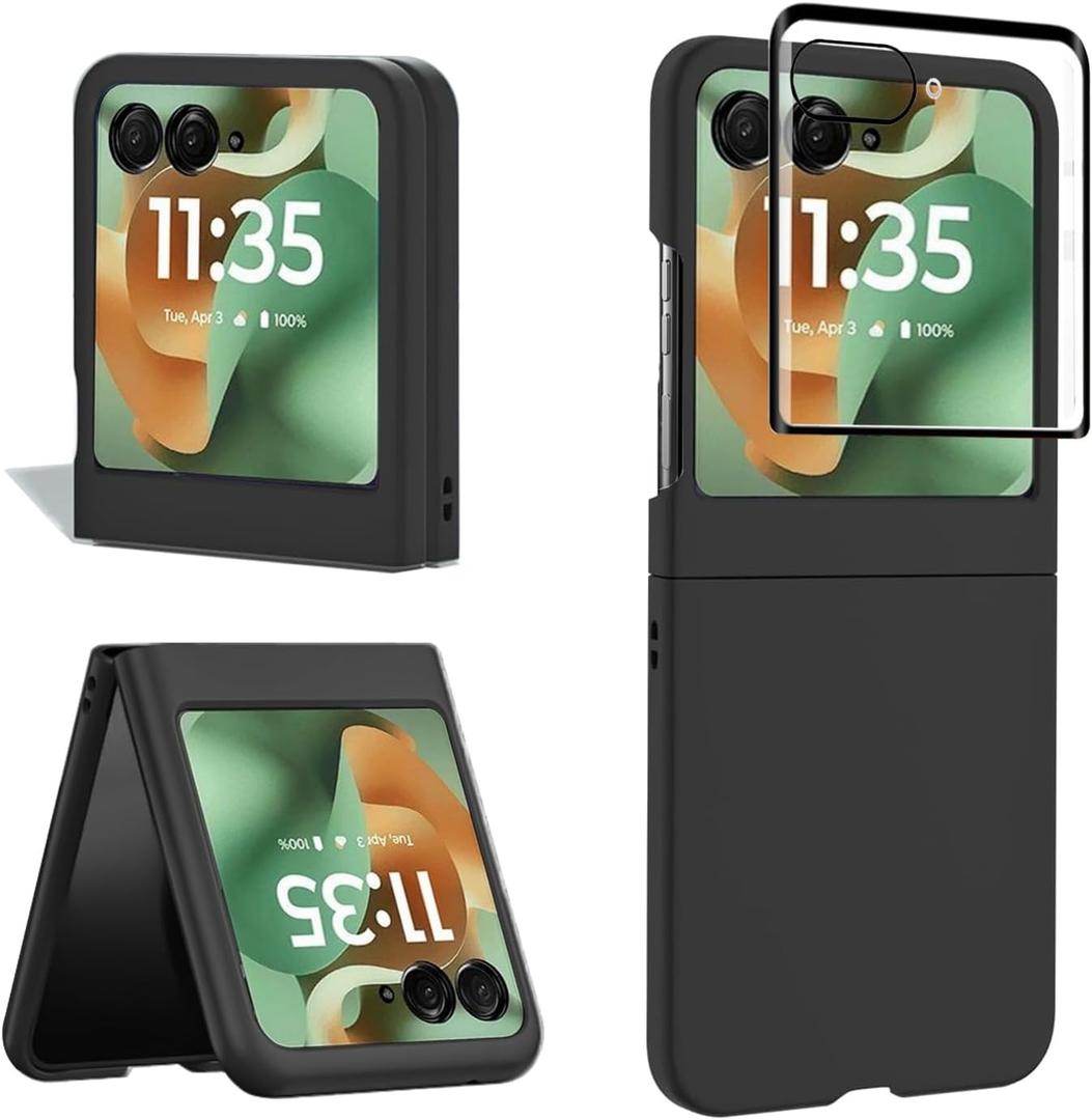 for Motorola Razr 2025/Razr 2024 Case,Razr 2025/Motorola Razr 2024 Case with Front Screen Protector, Slim Hard PC Shockproof Protective Cover for Moto Razr 2025/Moto Razr 2024 Phone Cases-Black