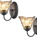 DANSEER Rustic Finish Wall Sconce Vintage Vanity Light with Amber Glow Glass Shade for Bathroom Living Room Hallway Staircase Set of 2