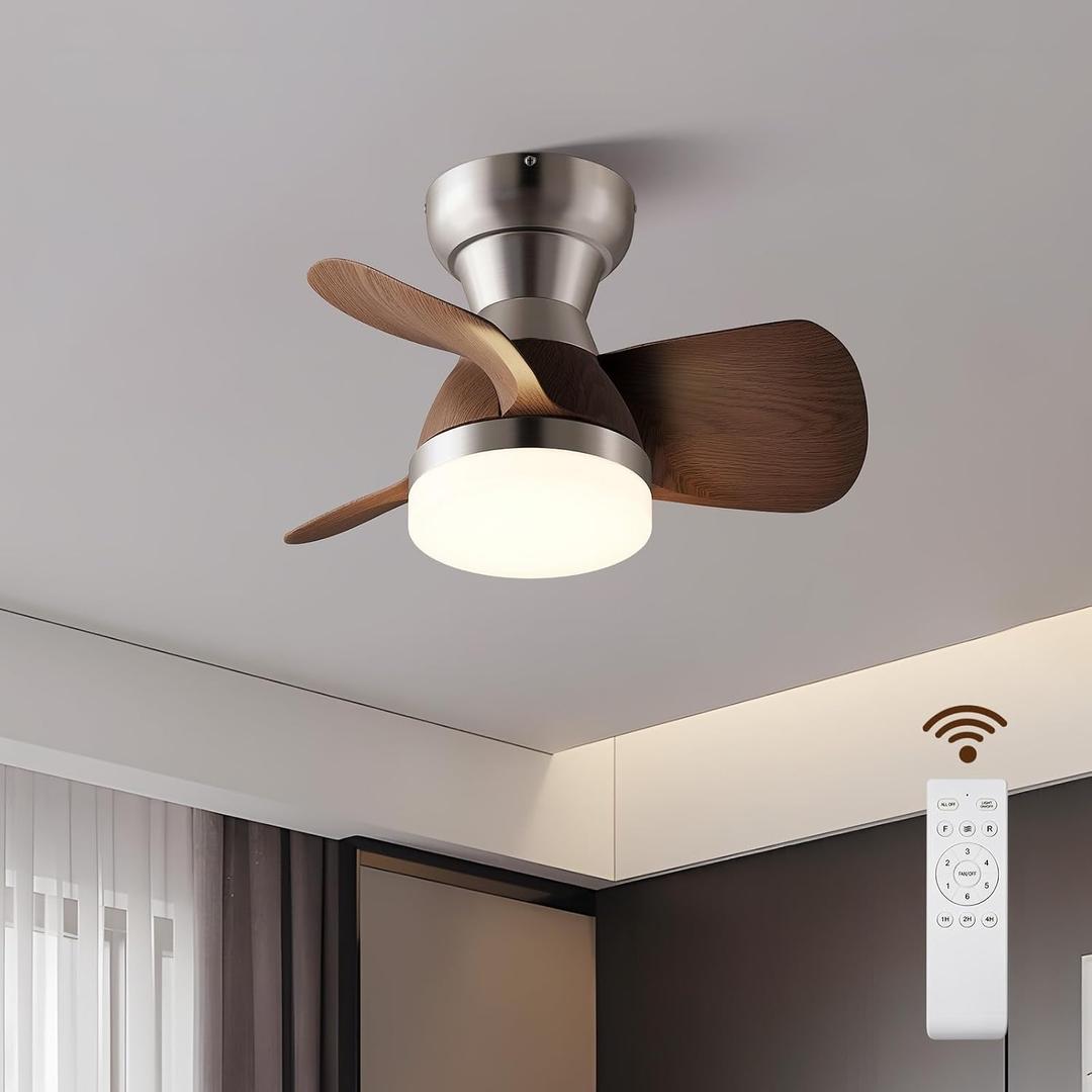 20 Inch Ceiling Fan with Light3 BladesSilver with Light with Remote Control Small Ceiling Fan Suitable for Living Room, Dining RoomBedroom