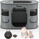 Dog Playpen, Portable Pet Cat PlayPen, 600D Oxford Dog Kennel Tent Crate, Waterproof&Breathable, Indoor Outdoor Travel Camping for Medium/Large Breed with Carrying Case+Bowl(L), Charcoal Gray
