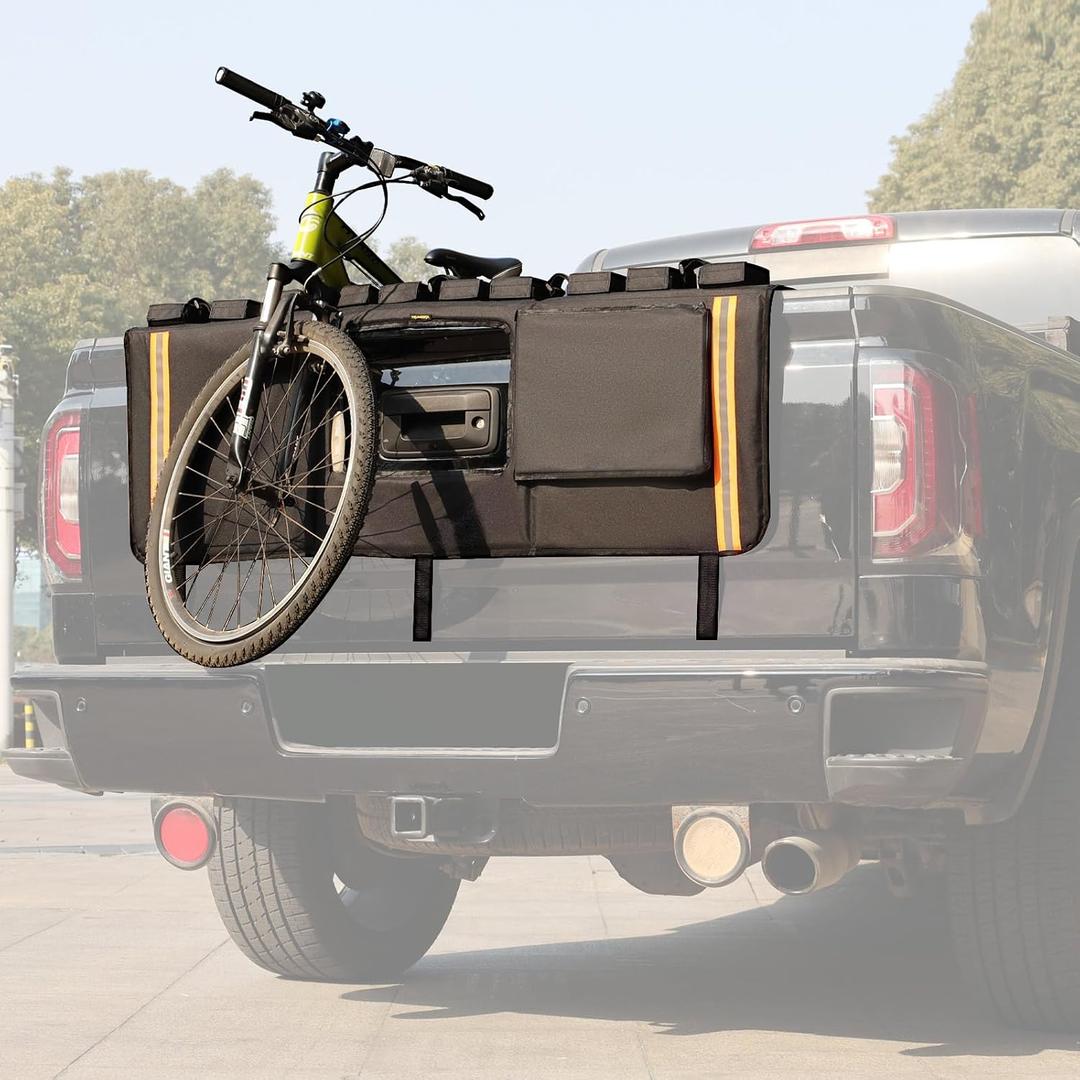 62" Heavy-Duty Truck Tailgate Bike Pad for Mountain Bikes, BMX, Ebikes & More | Truck Tailgate Cover with Reflective Strips & Tool Pockets | Fits Full-Size Trucks, Carries 5 Bikes