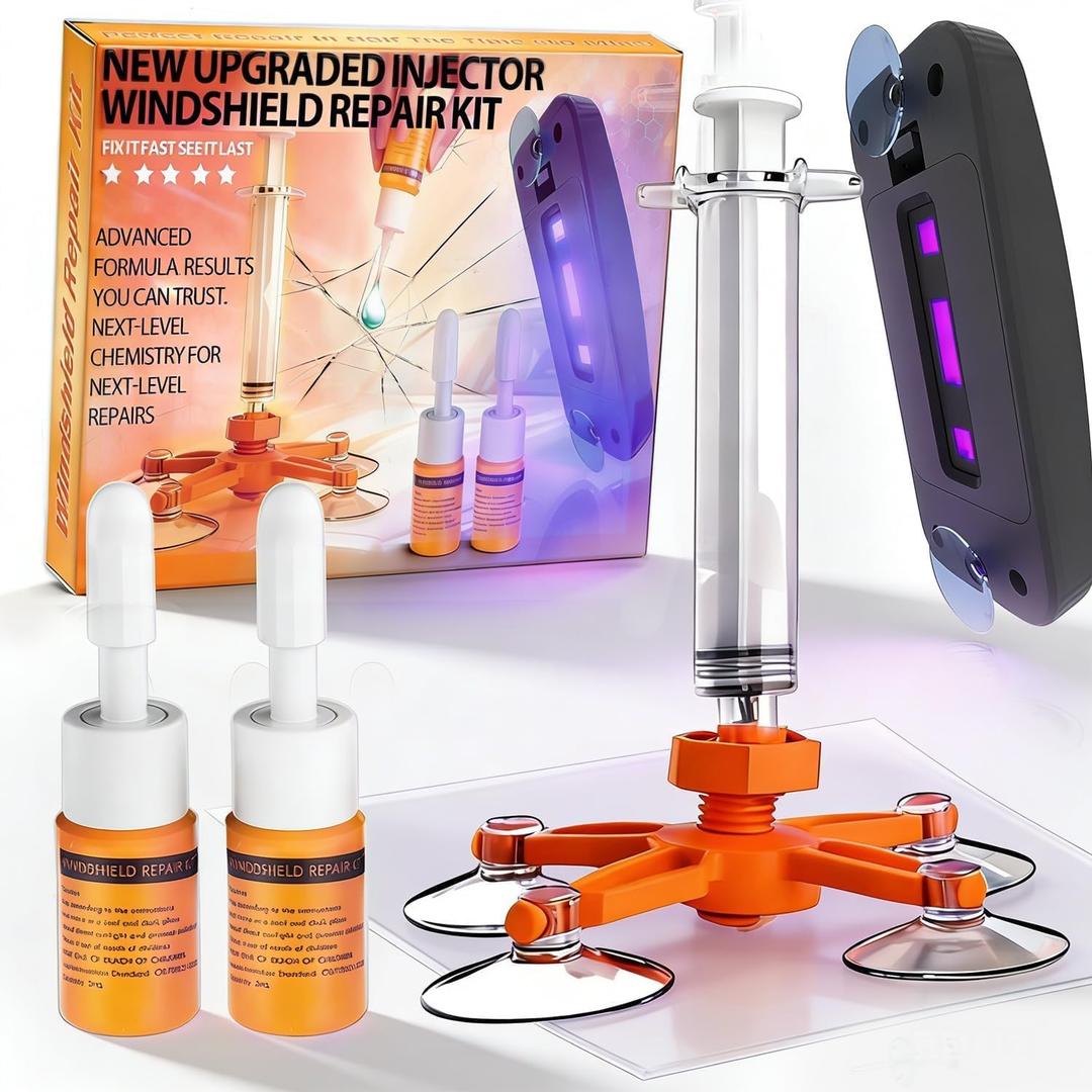 Windshield Repair Kit, Windshield Crack Repair Kit with Suction Cup Curing Light, 2 Pcs Car Glass Repair Kit Quick Fix for Chips & Cracks, Windshield Chip Repair Kit, Automotive Nano Fluid (Mandarin)