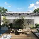 Kingdura 15ft Large Patio Umbrella with Base Included, Double-Sided Rectangle Outdoor Table Umbrella with 12 Reinforced Ribs, Crank Lift for Market Pool Deck Backyard, Light grey
