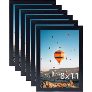 8x11 Picture Frame Set of 6 Black for Wall Hanging or Tabletop- Wall Mounting Horizontally or Vertically, 8 x 11 Wall Gallery Poster Photo Frame for 8 by 11 Photo,6 Pack, Black