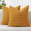 MIULEE Pack of 2 Corduroy Decorative Throw Pillow Covers 18x18 Inch Soft Boho Striped Pillow Covers Modern Farmhouse Home Decor for Summer Sofa Living Room Couch Bed Gold Yellow