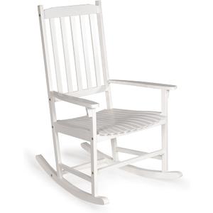 JONATHAN Y RCK300C Seagrove Farmhouse Classic Slat-Back 350-LBS Support Acacia Wood Outdoor Rocking Chair Traditional, Coastal, Cottage, Vintage, Shabby Chic, White