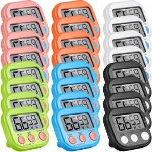 Weewooday 24 Pieces Digital Kitchen Timer Magnetic Timers for Classroom ON/Off Switch Minute Second Count up Countdown Big LCD Display Loud Alarm for Exercise Cook Baking Teacher Kid (Assorted Color) (Blue,green,orange,white)