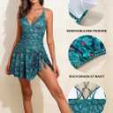 Aleumdr Ribbed One Piece Swimdress Swimsuits for Women Tummy Control Tie Knot Swim Skirt V Neck Bathing Suit (Blue, M)