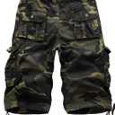 IDEALSANXUN Men's Casual Loose Fit Multi-Pockets Military Cargo Shorts (Camo Dark Army, 36)