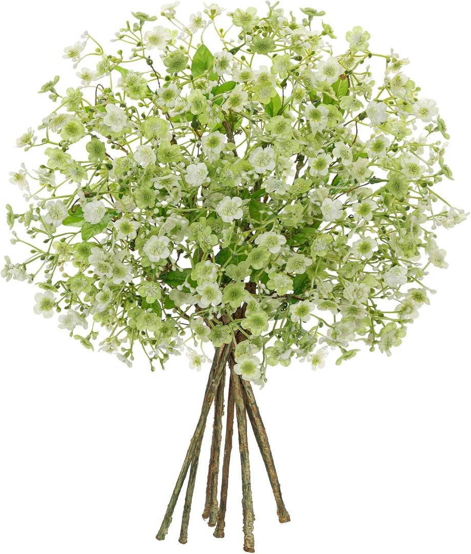 9 Pack Green Babys Breath Artificial Flowers 9 Bundles Gypsophila Fake Silk Stems for DIY Floral Arrangements, Wedding Bouquets, Rustic Farmhouse Home Table Decor
