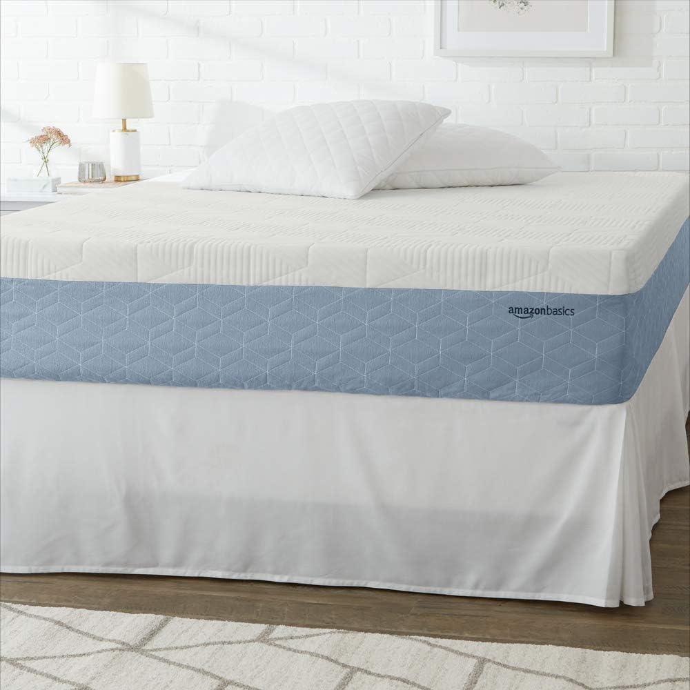 Amazon Basics Medium-Firm Memory Foam Mattress, Cooling Gel, Breathable, CertiPUR-US Certified Foam, Queen Size, 80 x 60 x 12 inches, White/Gray