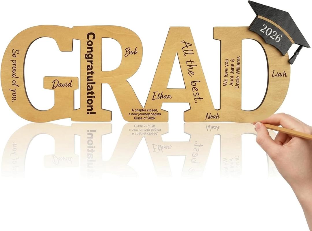 2 x 2026 Graduation Decorations - Wooden Graduation Sign with Grad Cap, Class of 2026 Graduates Party Decorations, Grad Decor Guest Book Graduations Photo Prop for High School University College Bachelor