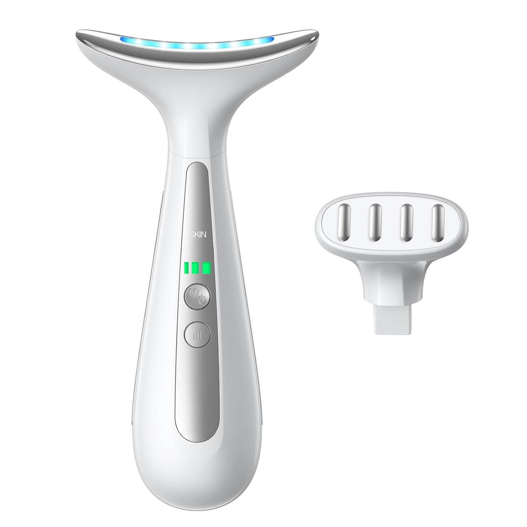 Facial and Neck Massager for Face, Neck & Eye - Skin Lifting & Firming - Wrinkle & Dark Circle Reducer - at Home Skin Care Face Sculpting Tool and Neck Massager-Dual Head- White