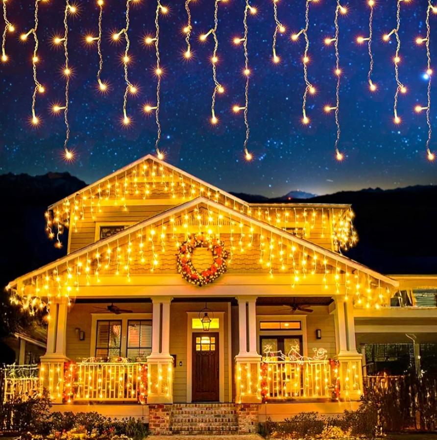 EcoNour Warm White Christmas Icicle Lights for Outside, 157.19 FT 1500LED Outdoor Icicle Lights with 8 Mode, 8HR Timer, Memory function, Clear Wire connectable, Plug in Fairy Lights for Roofline, Yard