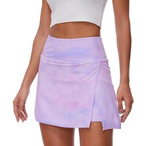 Lightbare Womens Tennis Skirts High Waisted Mini Golf Skirt with Shorts Pockets Side Slit Skort Quick Dry for Athletic (XX-Large, Short, Blue Violet Mist)
