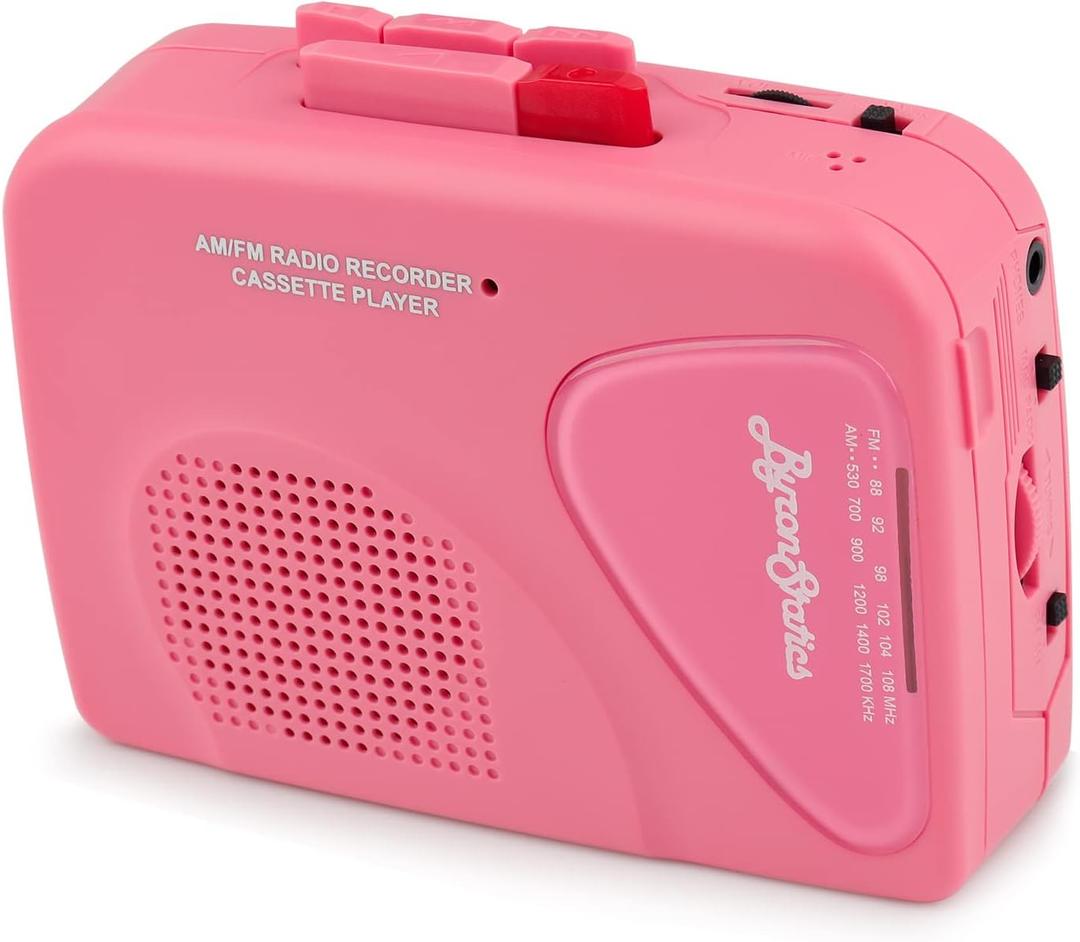 ByronStatics Portable Cassette Players Recorders FM AM Radio Walkman Tape Player Built In Mic External Speakers Manual Record VAS Automatic Stop System 2AA Battery Or USB Power Supply Headphone Jack