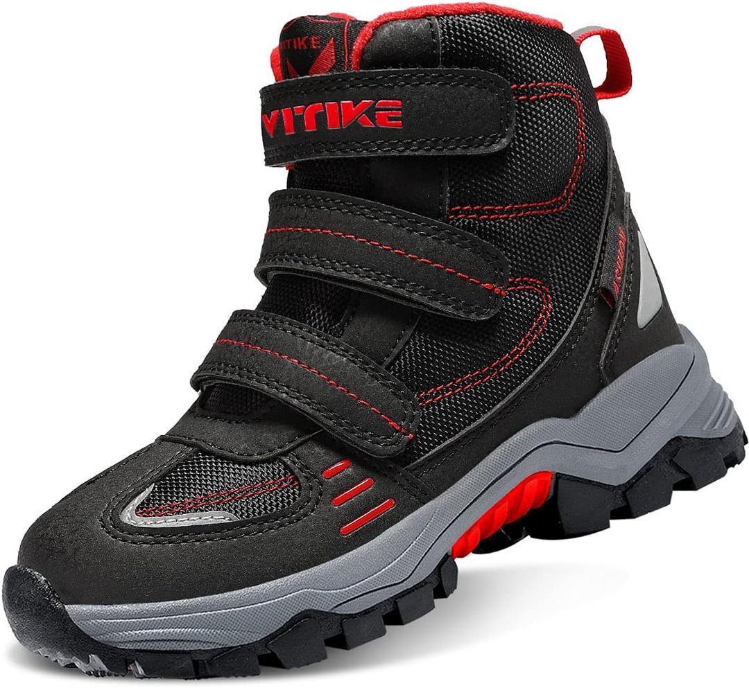 Littleplum Boys Snow Boots Winter Waterproof Antiskid Boots Hiking Outdoor Shoes Booties for Unisex Kids (Little Kid/Big Kid) (8065/Black Red)