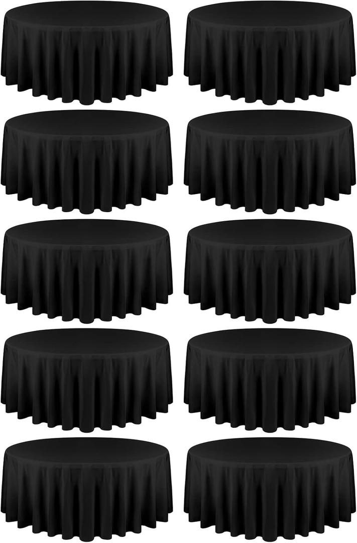 fani 10 Pack 108 Inch Round Tablecloth, Black Polyester Fabric Table Cloth for Round Table, Stain and Wrinkle Washable Table Cover for Wedding Party Dining Table Buffet Banquet Restaurant and Camping