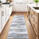 3x6 Washable Runner Rug for Family: Easy-to-Clean Runners for Hallway Entryway Kitchen Bedroom - Stain and Water Resistant Rugs with Non-Slip Backing - Soft Low-Pile Carpet Navy Grey