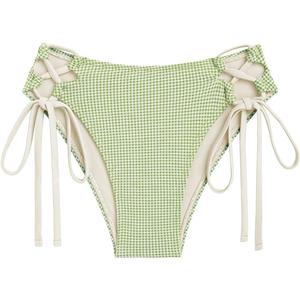 seamoly Vintage Gingham Lace Up Side Hipster Tankini Bottom (Medium, Light Green)