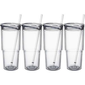 MEWAY 30oz/4 pcs Classic Insulated Tumblers,Double Wall Acrylic Tumbler with LidReusable Plastic Insulated Tumblers with Strawfor cold drinks, sand ice, whatever you like(transparent,4 pack)