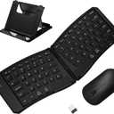Ergonomic Foldable Keyboard and Mouse Combo, 2.4G+Dual Bluetooth Rechargeable Folding Keyboard Mouse for Travel and Business, Split Design, Portable Size for Laptop iPads Tablet Smartphone